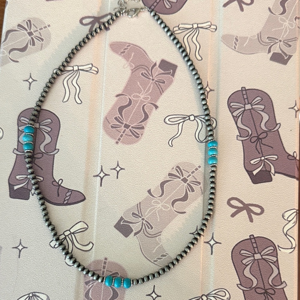 Turquoise Bead Navajo-Style Silver Necklace